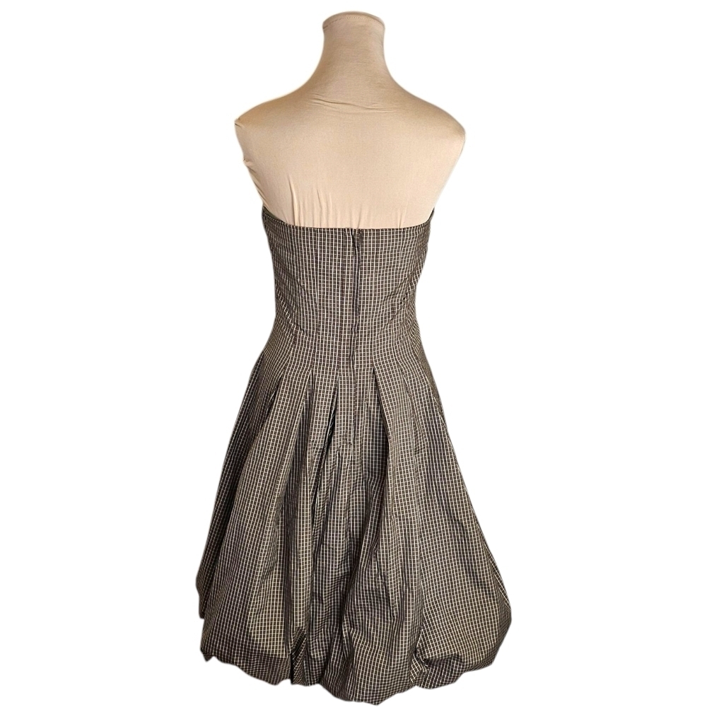 BCBGMaxAzria Brown Strapless Pleated Plaid Cocktail Dress Sz 2 - Picture 4 of 12